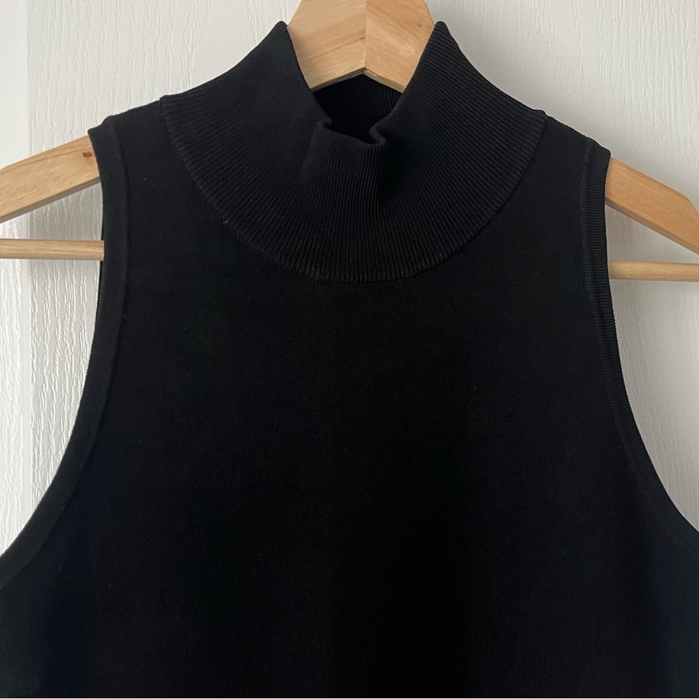 MICHAEL KORS Black Sleeveless Mock Neck Knit Midi Dress Stretch Bodycon Medium - Picture 4 of 8